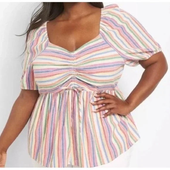 Lane Bryant Classic Short Sleeve RuchedFront Rainbow Babydoll Boxy Top NWT 16 - Picture 1 of 10